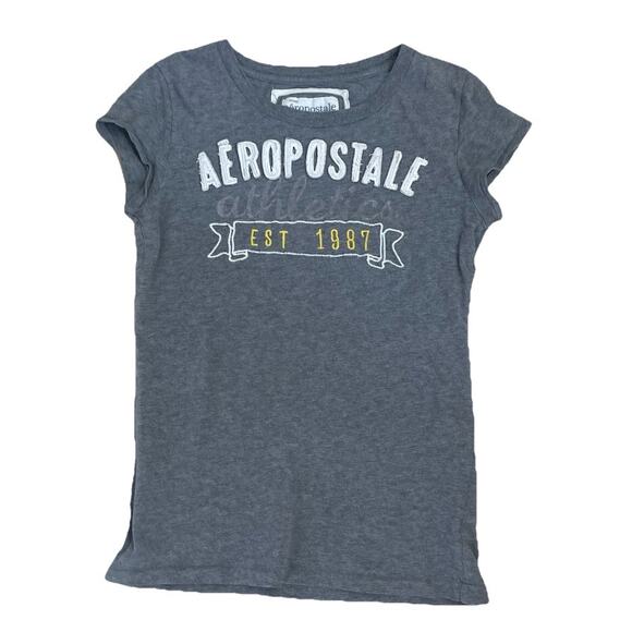 Aeropostale Y2K 2000s Embroidered Spell Out Shirt Fitted Gray Sz M VTG - Picture 3 of 8